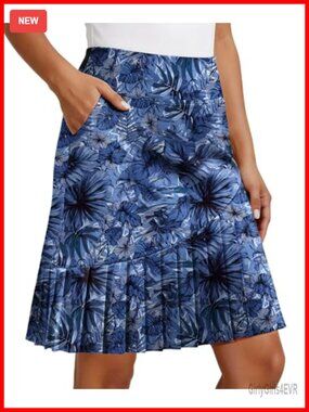 Knee Length Pleated Golf Skirt with Built-in Shorts High Waisted Tummy Control